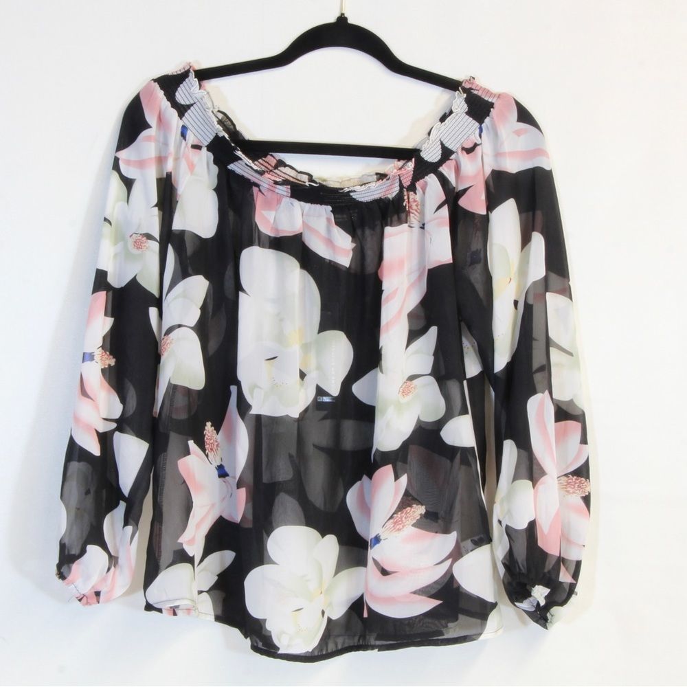 I Jeans by Buffalo Black Floral Off Shoulder Women's Size Medium